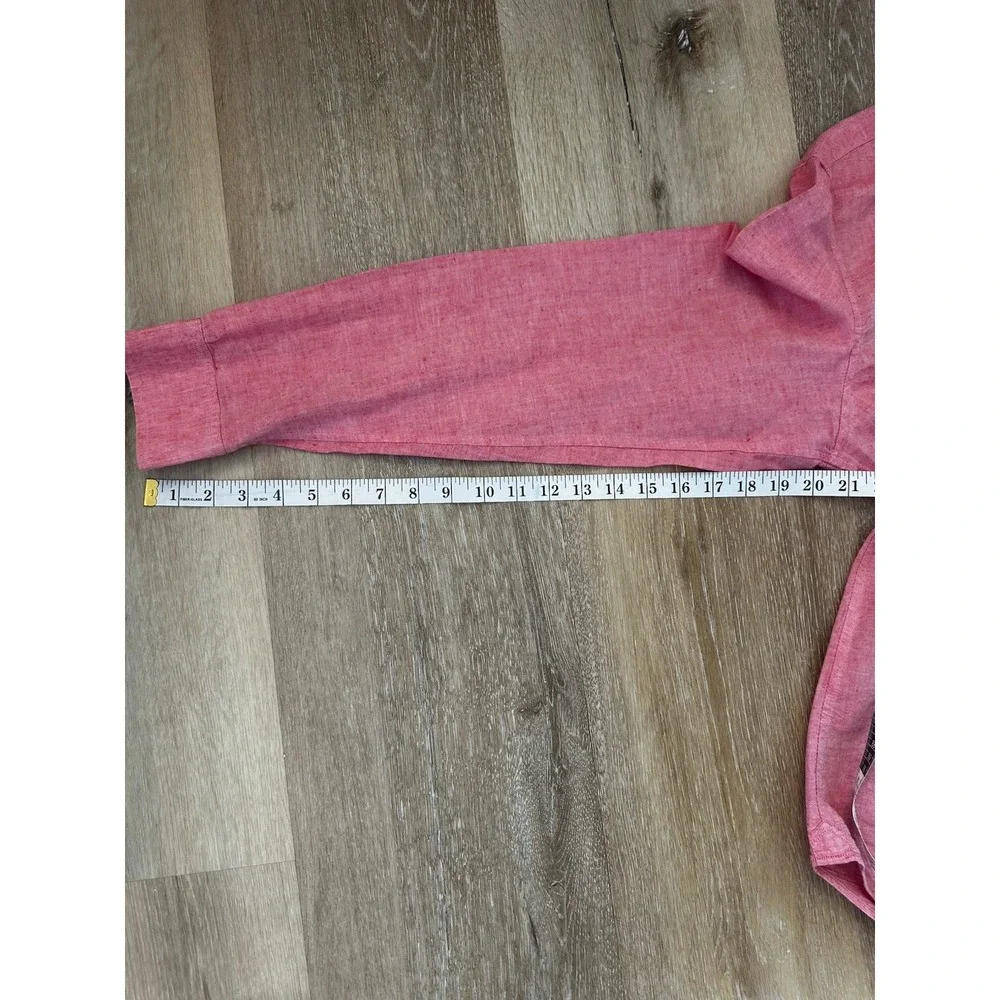 Banana Republic Linen Blend Button Front Shirt Men M Pink Coral Long‎ Sleeve